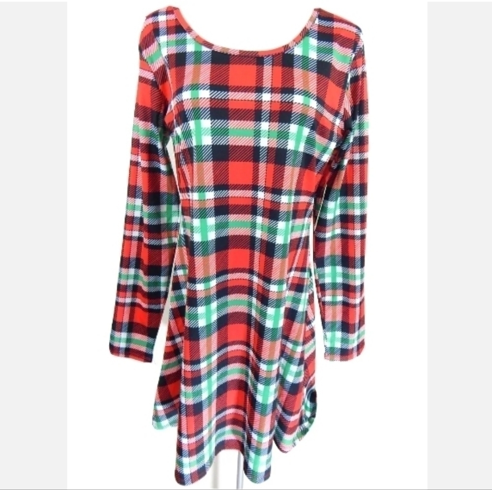 Tipsy Elves Red Plaid Long Sleeve Dress